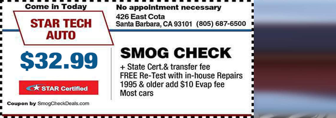 Star Tech Auto Repair 32.99 Smog Check in Santa Barbara